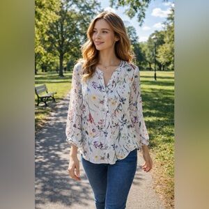 Tahari women's floral-print blouse. XL Lightweight Boho Cottagecore